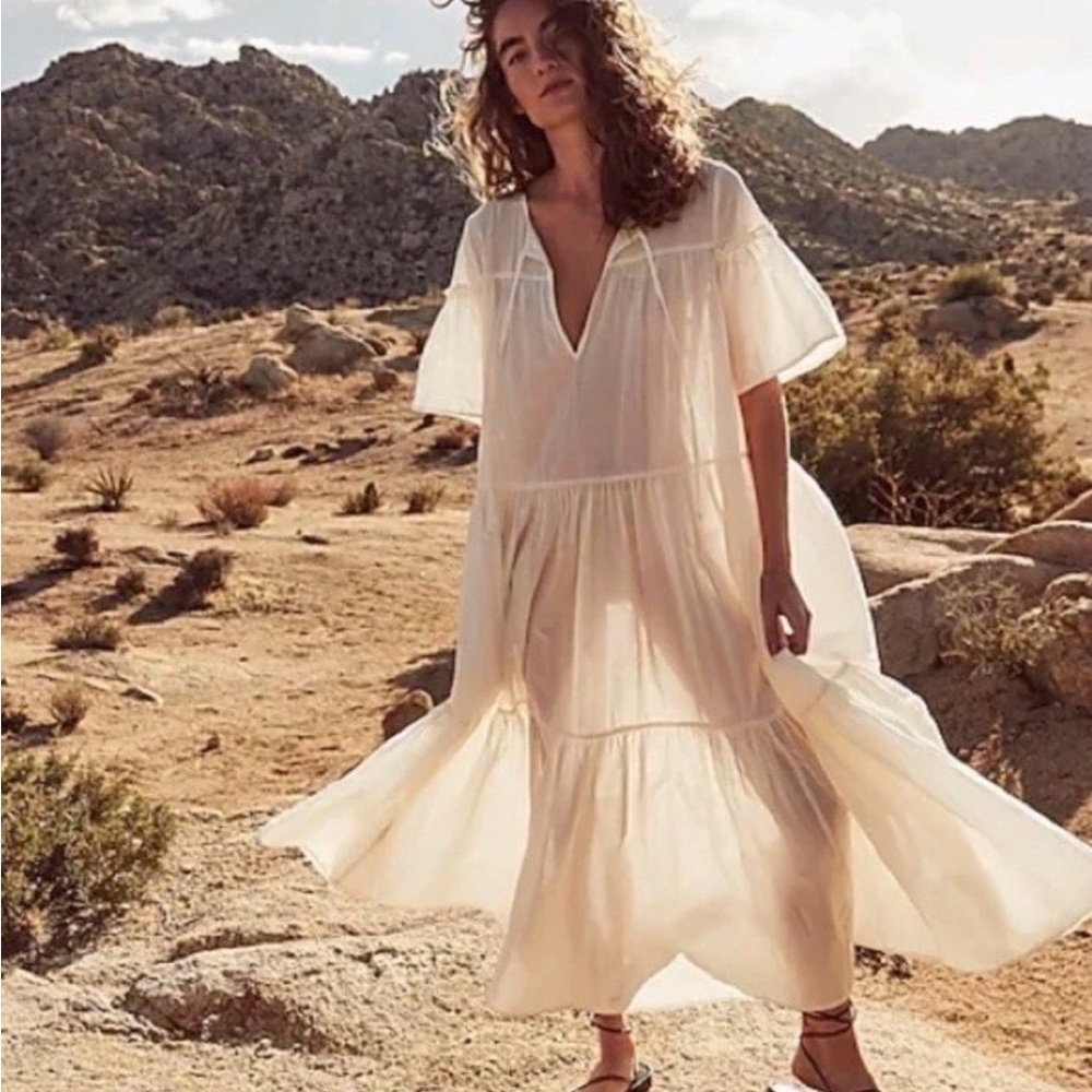 J. Crew Tiered Cotton Voile Beach Maxi Dress White Sz L